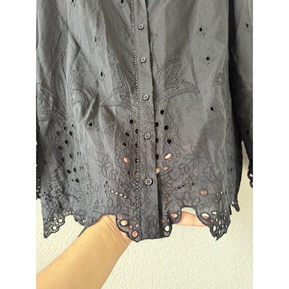 Zara Eyelet Beaded Cutout Pineapple Embroidery Button Up Top Boho Whimsigoth XS - Picture 6 of 12